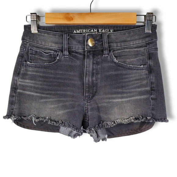 American Eagle Outfitters High Rise Shortie Shorts Faded Black Size 2 - Picture 1 of 8